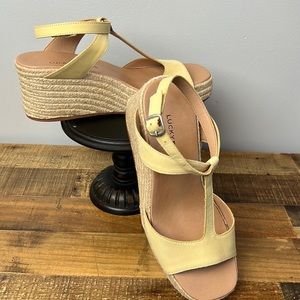 Lucky Brand Womens Valki Yellow Leather Ankle Strap Wedge Sandal 8.5 M